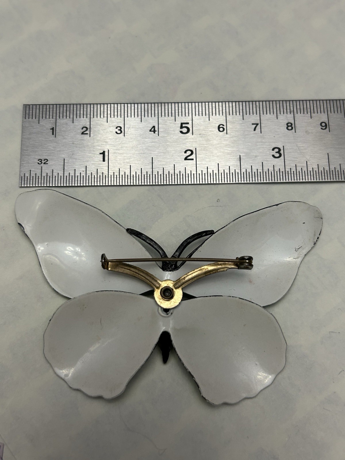Vintage Mod 60s Pretty Blue Enamel Painted Metal Layered Butterfly Brooch Pin
