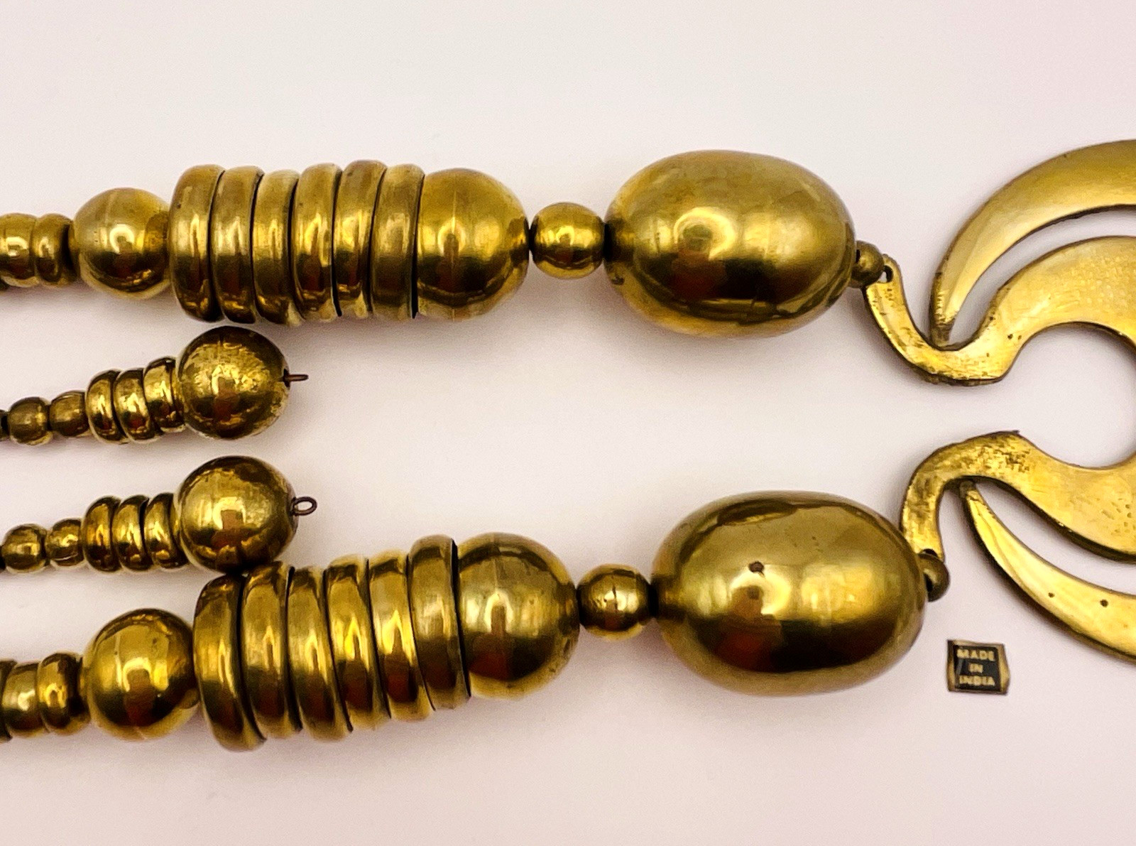 Vintage Artisan Statement Brass Made in India Necklace and Earrings