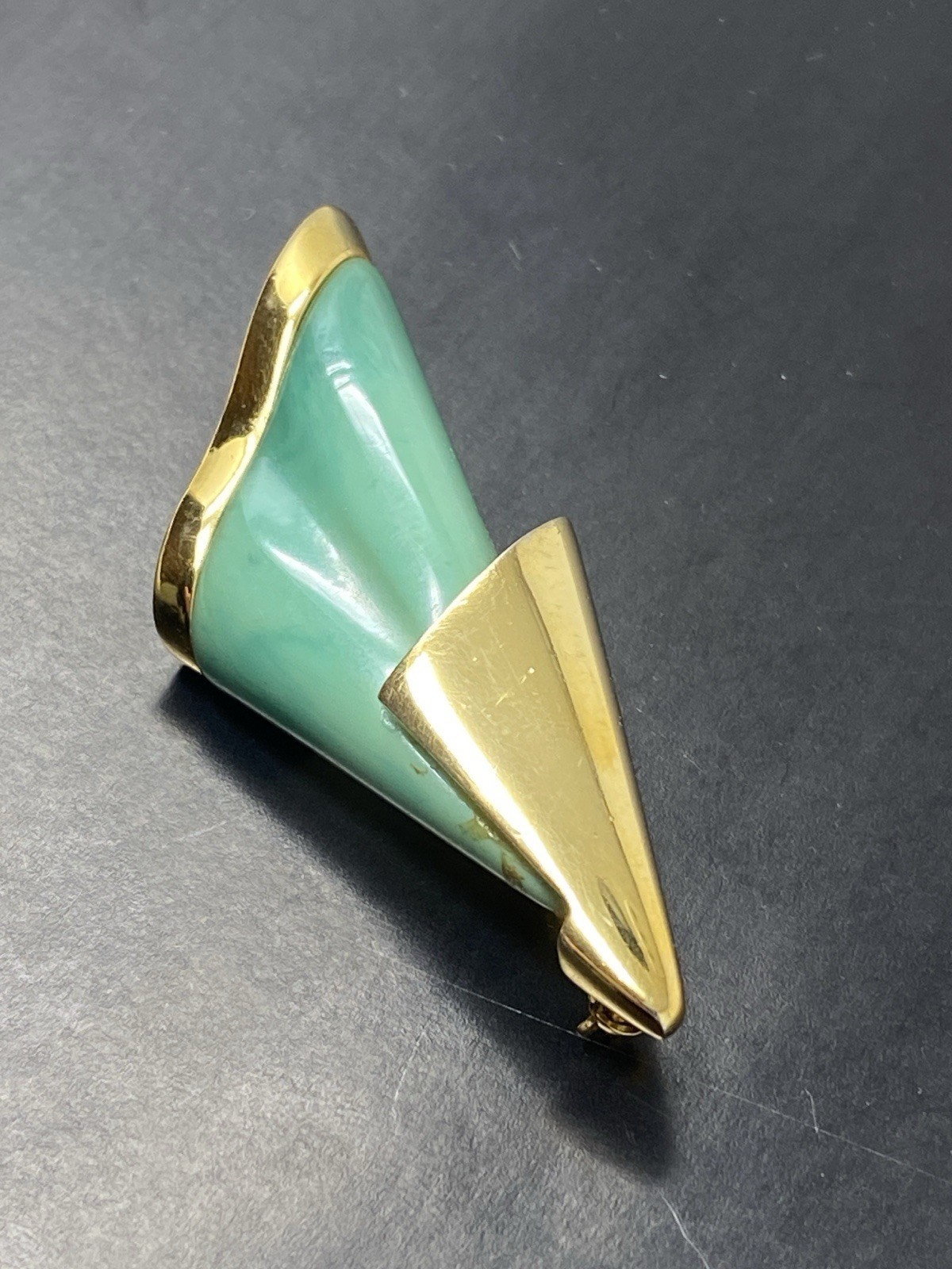 Givenchy Vintage Brooch Pin Green Stone Gold Setting 1979 New York Paris