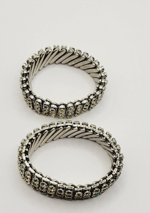 Crystal Stretch Bracelet Made In Hong Kong Japan Set of 2 Stackable Vintage