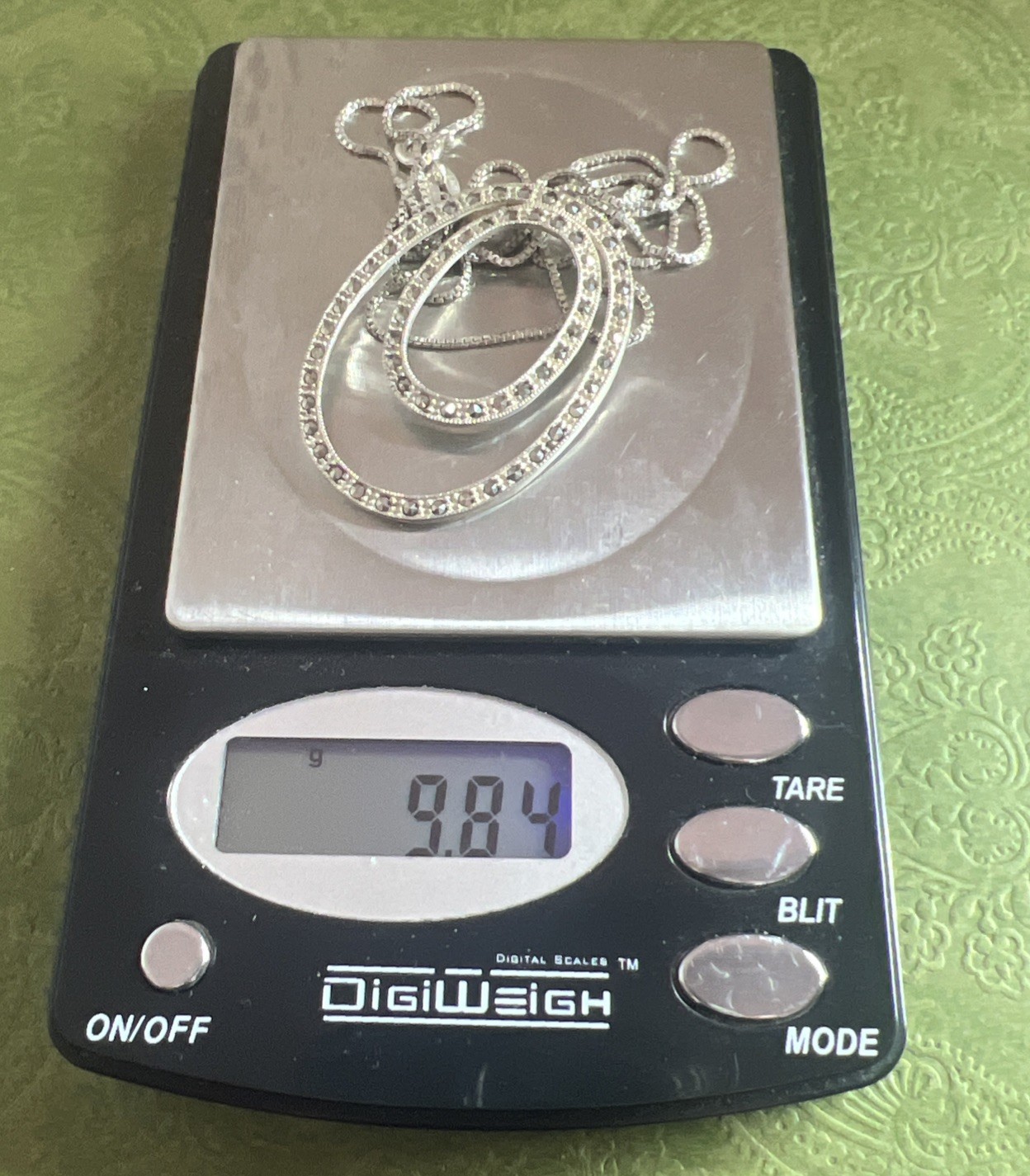 AGI Sterling Silver Double Oval Marcacite 1.5” Pendant Necklace 22” Chain ITALY