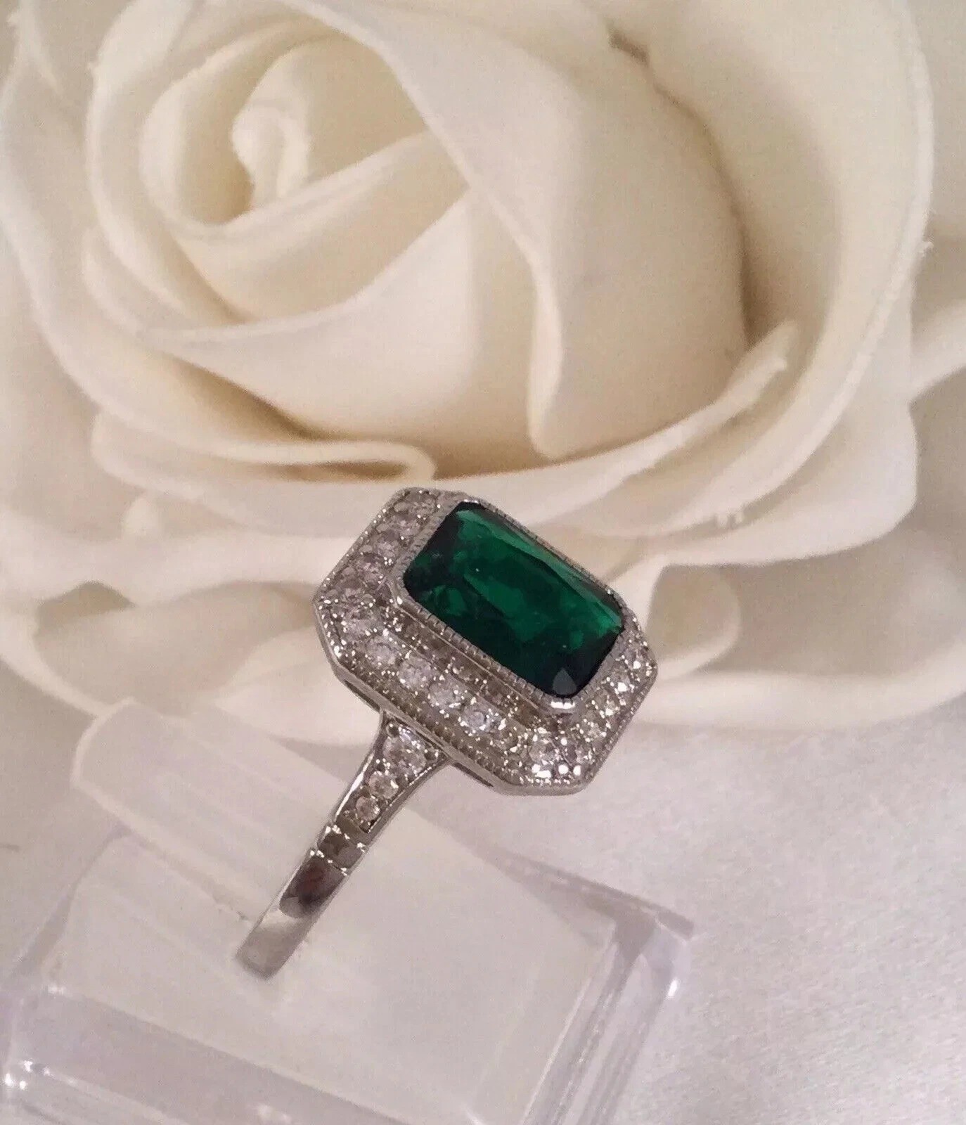4.2Ct Art Deco Style Green Lab Created Diamond Engagement 14K White Gold FN Ring