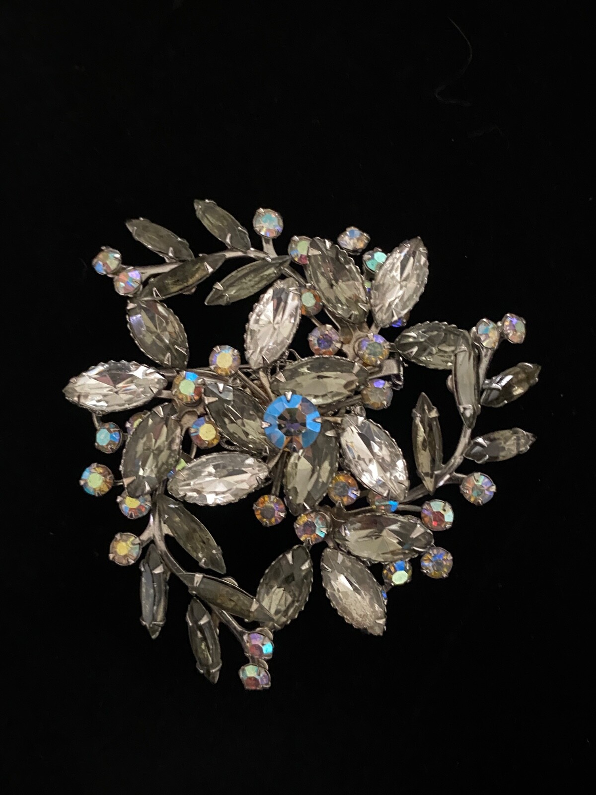 Brooch Juliana D&E unsigned Smoky Crystal Faceted AB Rhinestone VTG