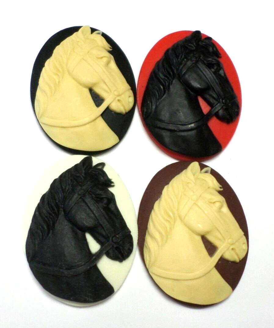 4 Different Colors of 40x30mm Horse Portrait Cameos, Very Nice