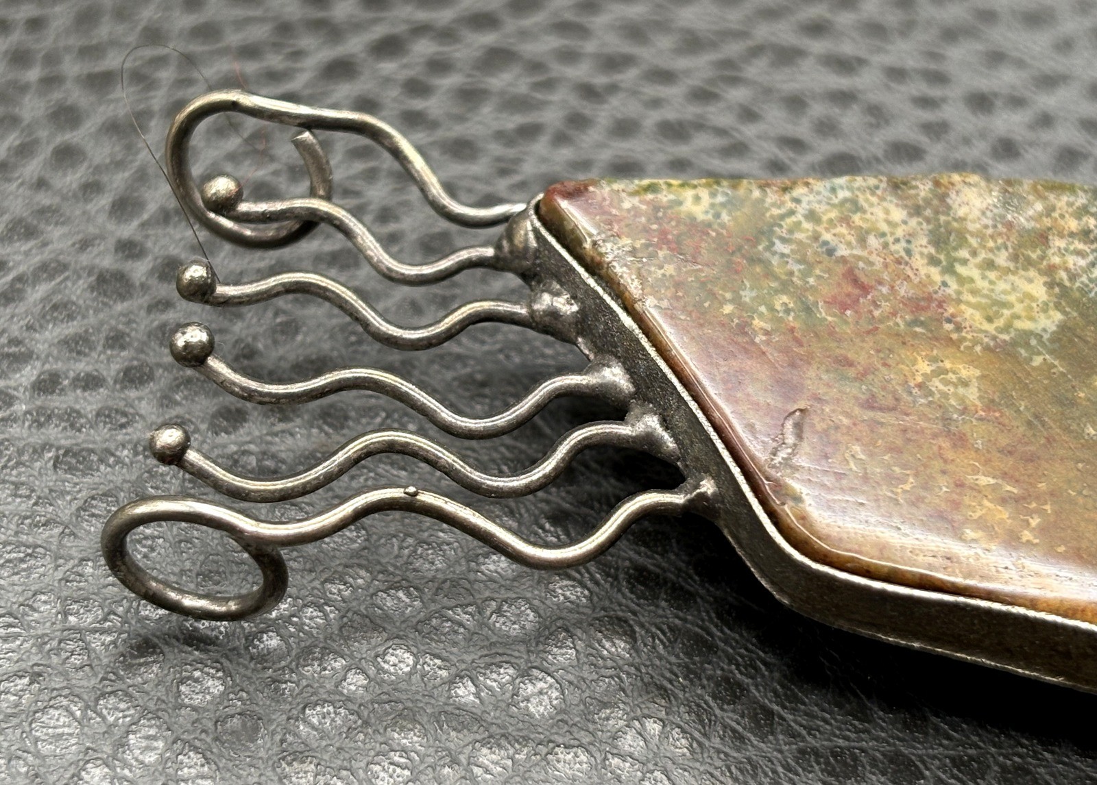 Artisan Brutalist Massive 5.5″ Silver Tone Modernist Stone Pendant Brooch