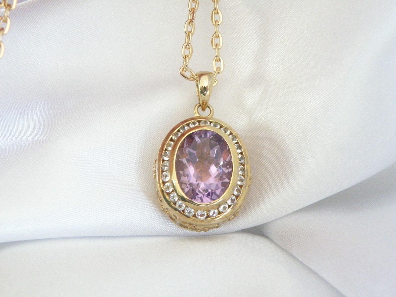 Vintage Sterling Silver 925 Gold on Large Reversible Amethyst Pendant Necklace