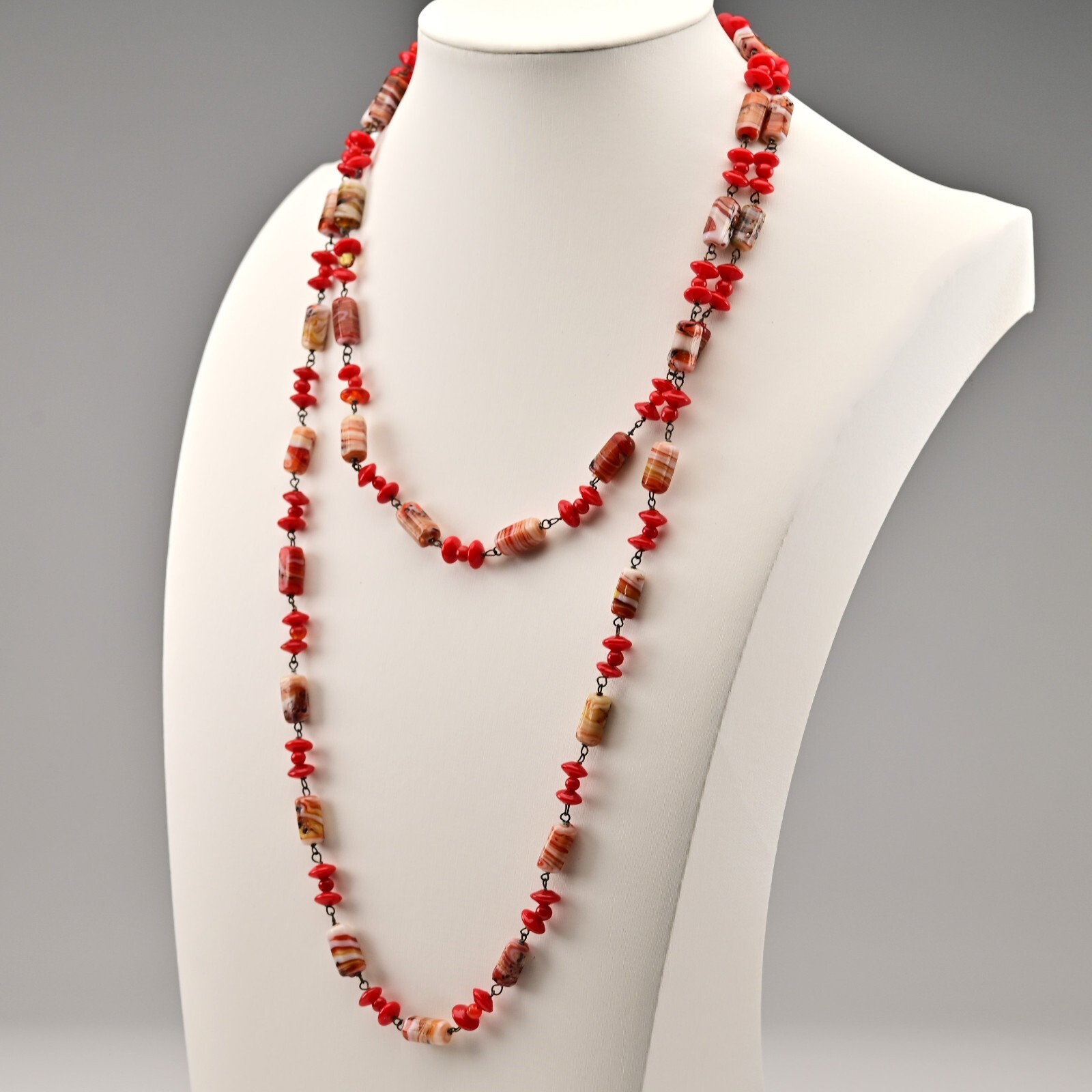 Vintage Original Italian Venetian Silver Murano Art Glass Beaded Estate Necklace