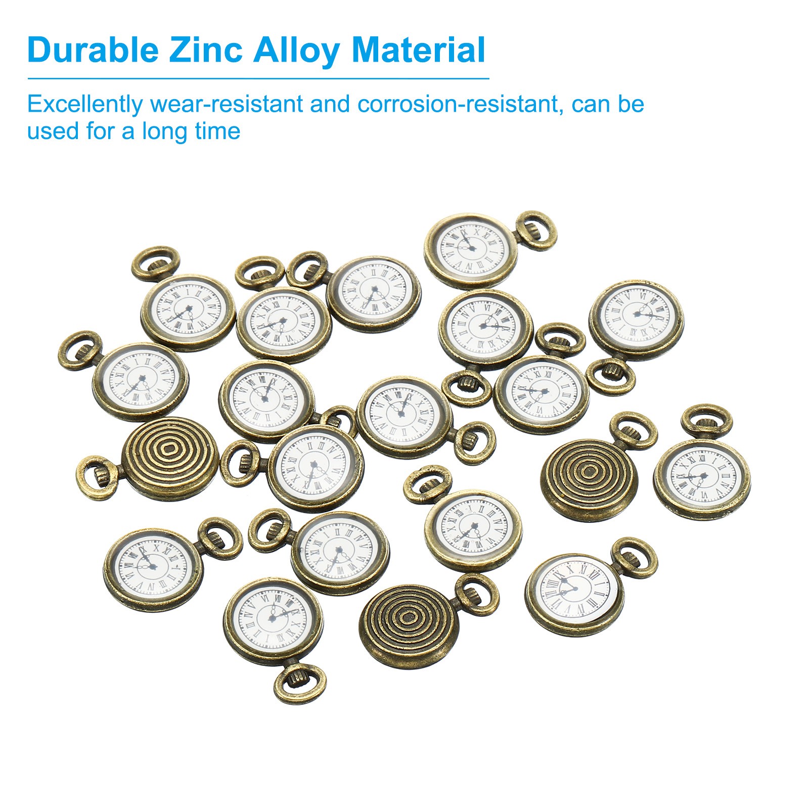 30Pcs 0.67×0.43″ Zinc Alloy Watch Clock Charm Pendant, Bronze Tone