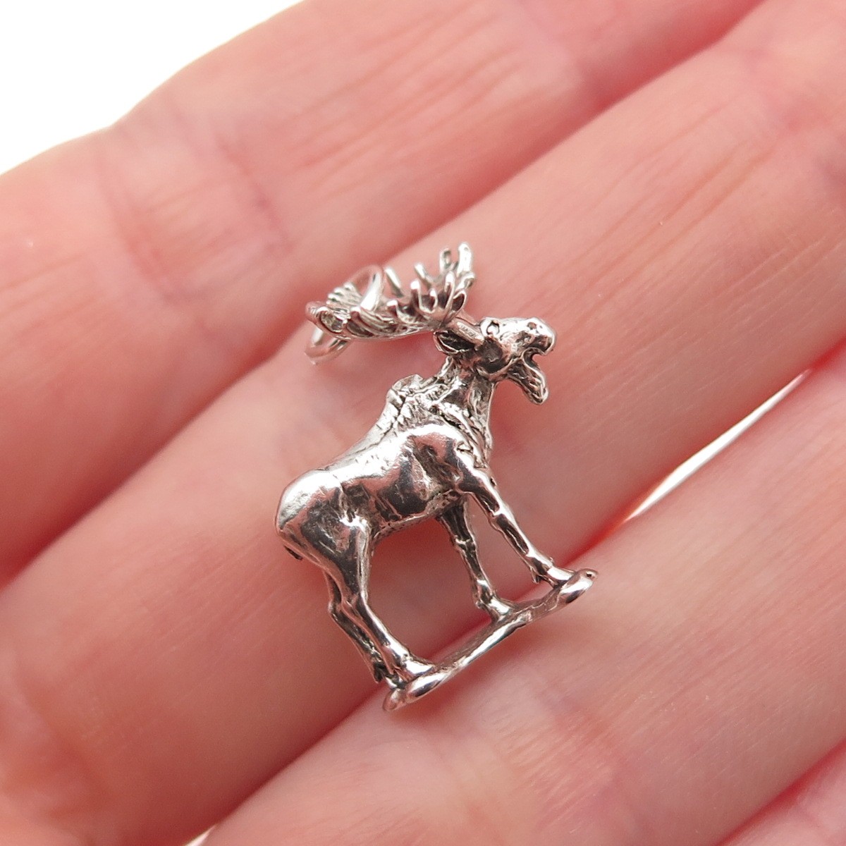 925 Sterling Silver Vintage 1984 Moose Oxidized 3D Mini Charm Pendant