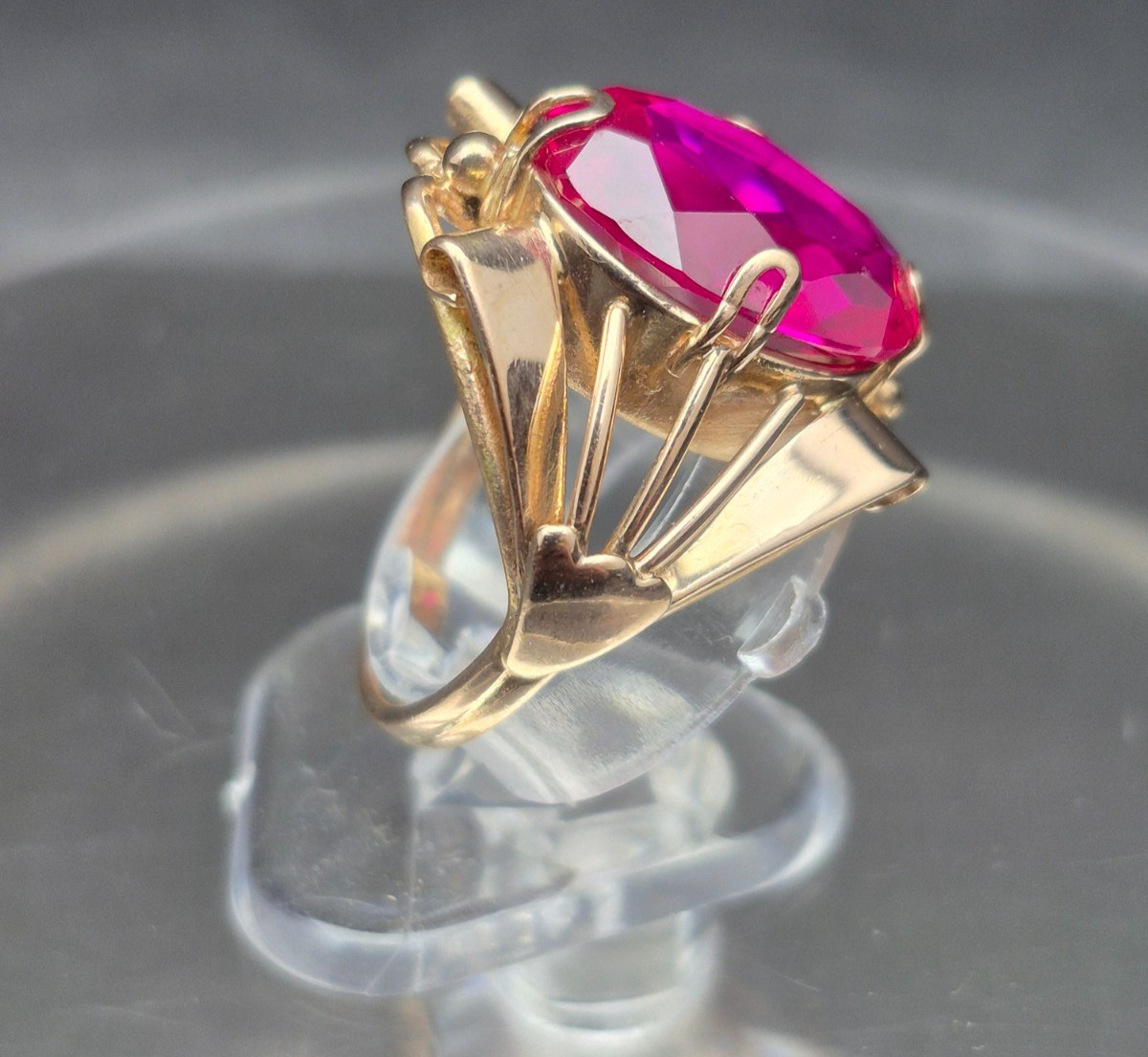 Vintage Soviet 14K Rose Gold Ring 583 with Ruby Stone • Original USSR Jewelry