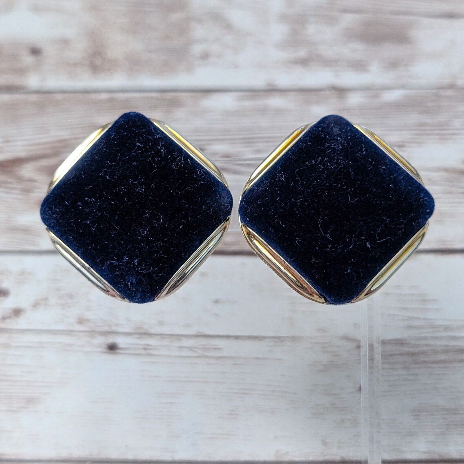 Vintage Clip On Earrings – Large Blue Fluffy Fabric
