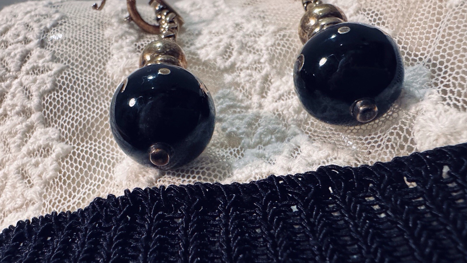 Vintage TALY 925 STERLING 78g Italy BOLO Wheat Chain Necklace Bijoux?Onyx Balls