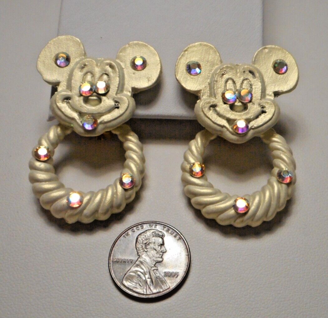 Jeff Lieb Rhinestone Jeweled Mickey Mouse Clip Earrings w Detachable Hoops