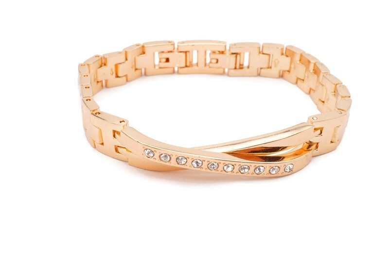 Vintage Bracelet Rose Gold Tone Rhinestone 7.5″