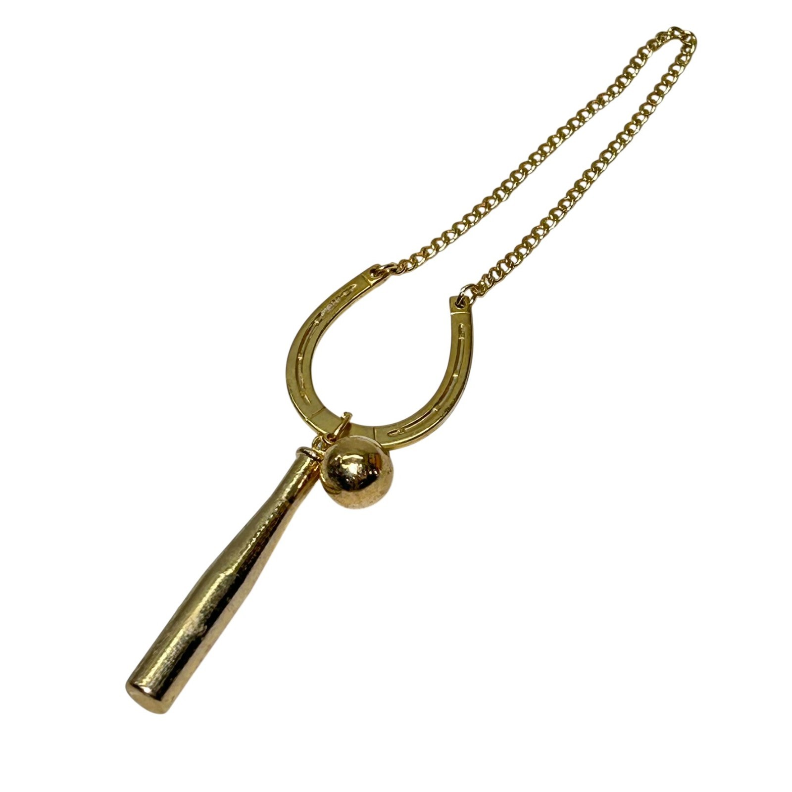 Vintage Gold-toned Good Luck Horseshoe Baseball Bat and Ball Charm Pendant Tie