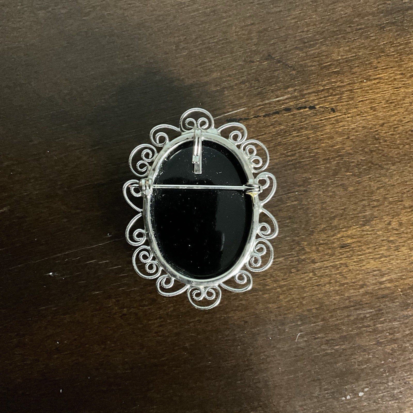 Vintage Hematite Cameo Brooch / Pendant, Silver / Black