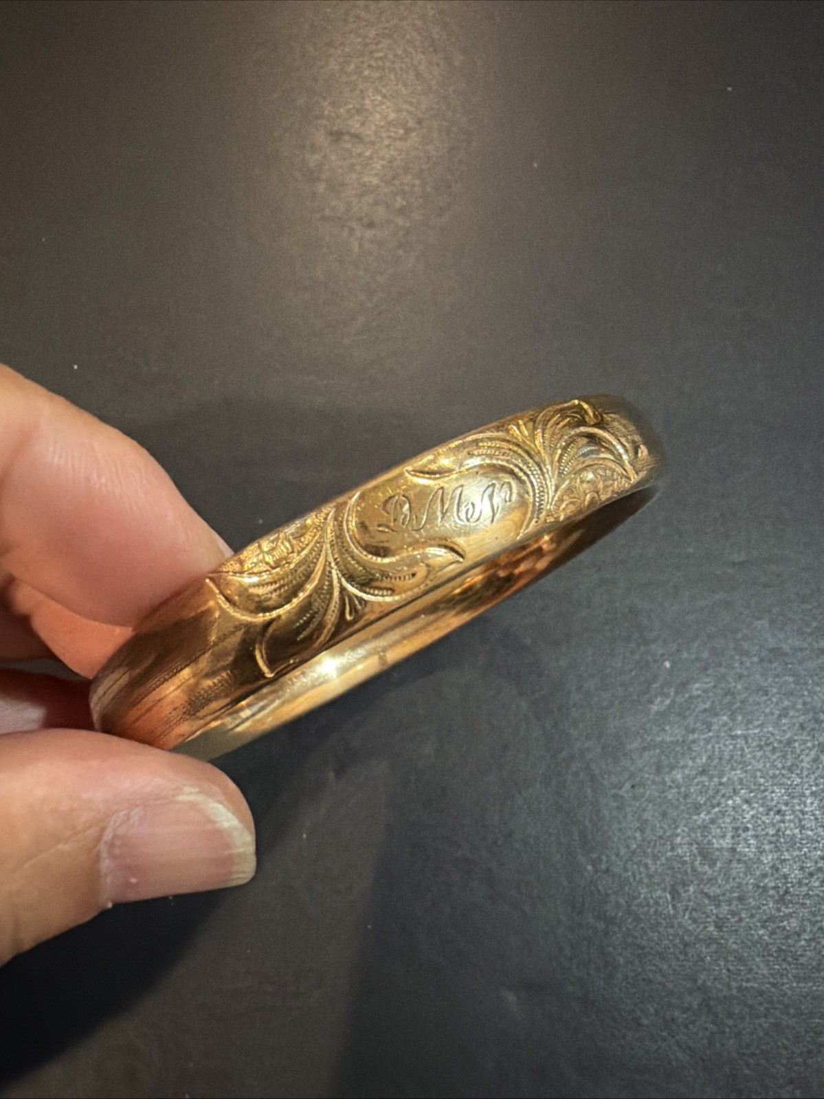 Vintage Gold Filled Engraved Hinged Bangle Bracelet Floral Etched