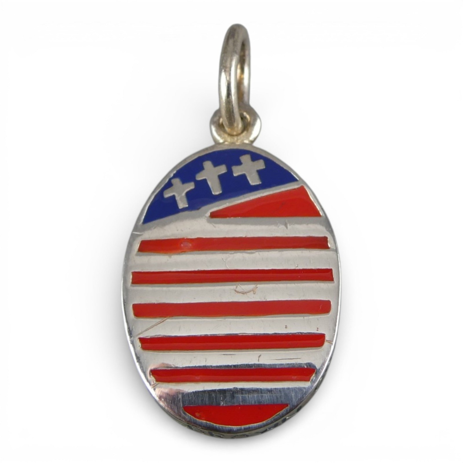 Sterling Silver & Enamel Let Us Not Forget Charm USA Patriotic Flag Brown County