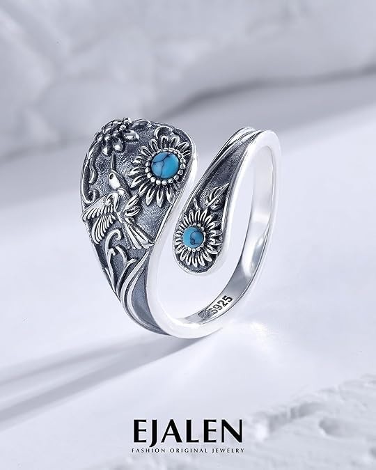 Vintage Boho Abalone Dragonfly Spoon Ring – Turquoise Floral Wrap Ring for Women