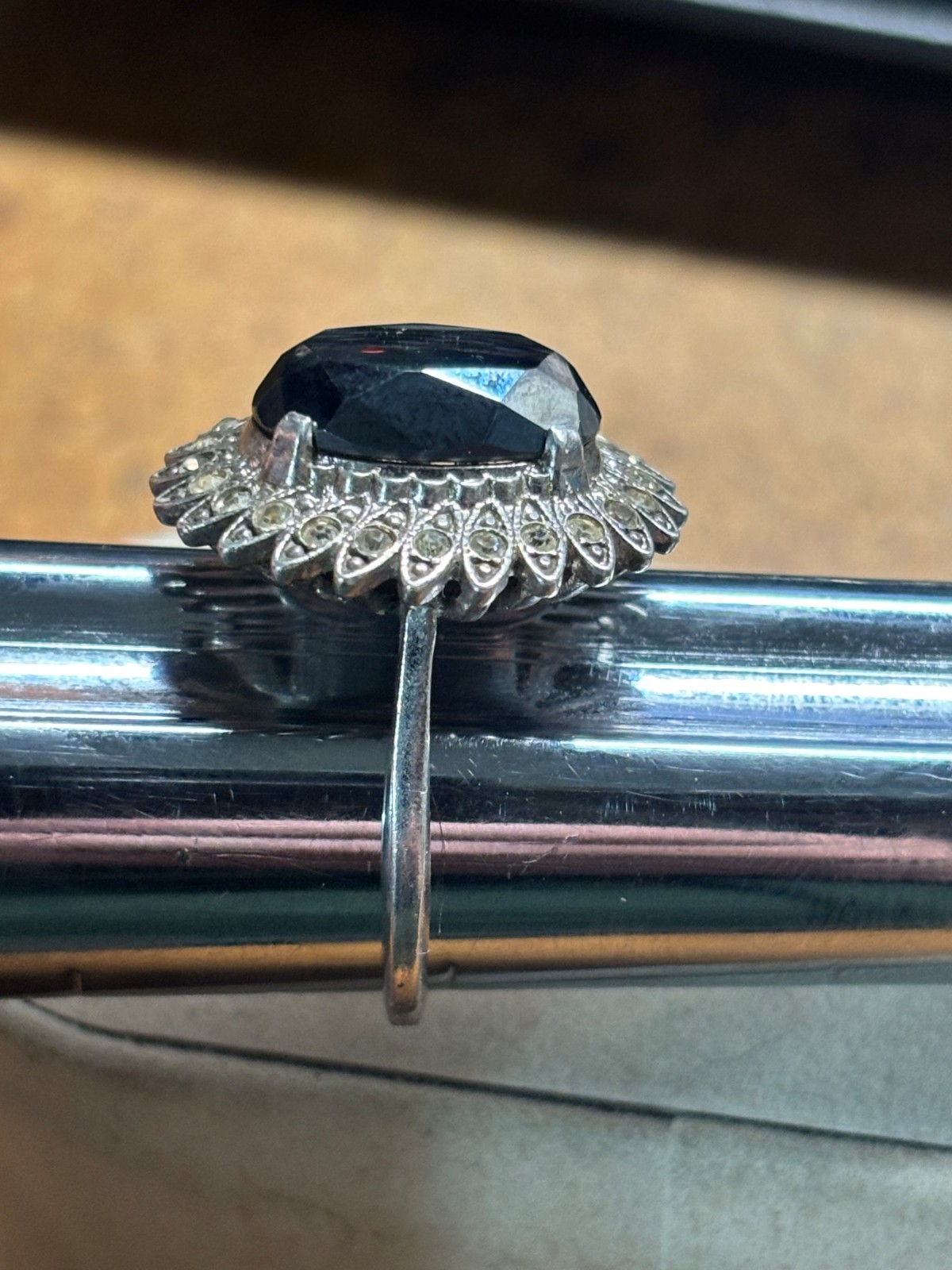 Vtg CLARK & COOMBS 925 sterling silver HEMATITE & Rhinestone COCKTAIL RING sz 8