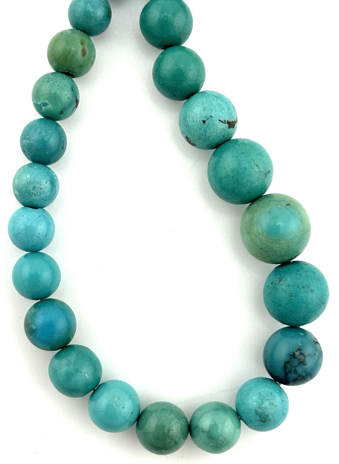 DTR Sterling Turquoise Bead Necklace Graduated Blue Green Stone 18-21 In