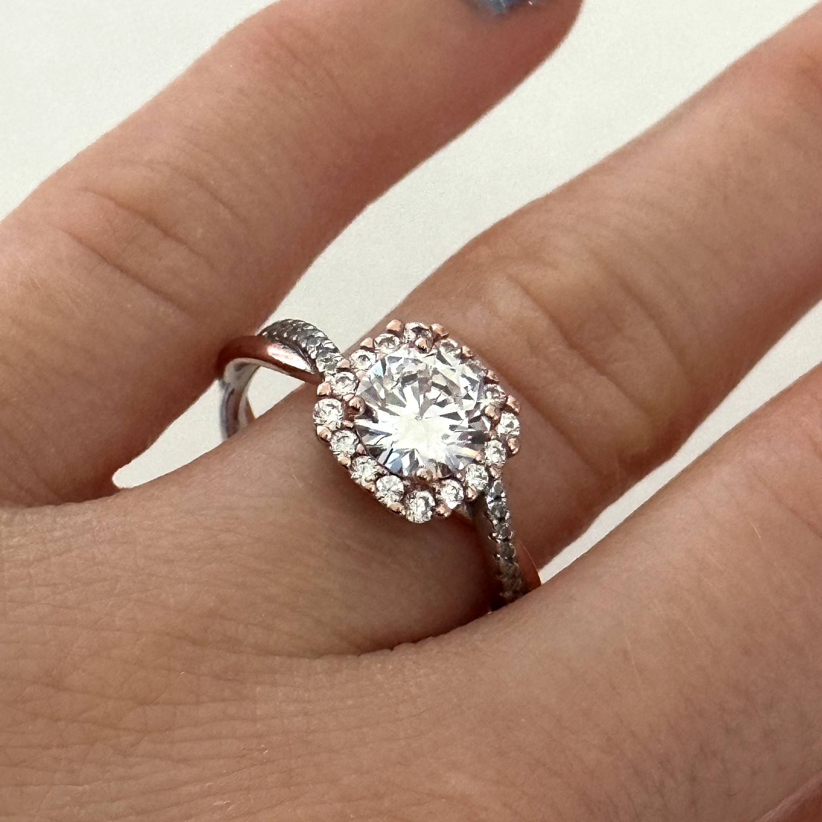 925 Sterling Silver & Rose Gold Plated Two Tone Clear CZ Sparkly Ring Size 8