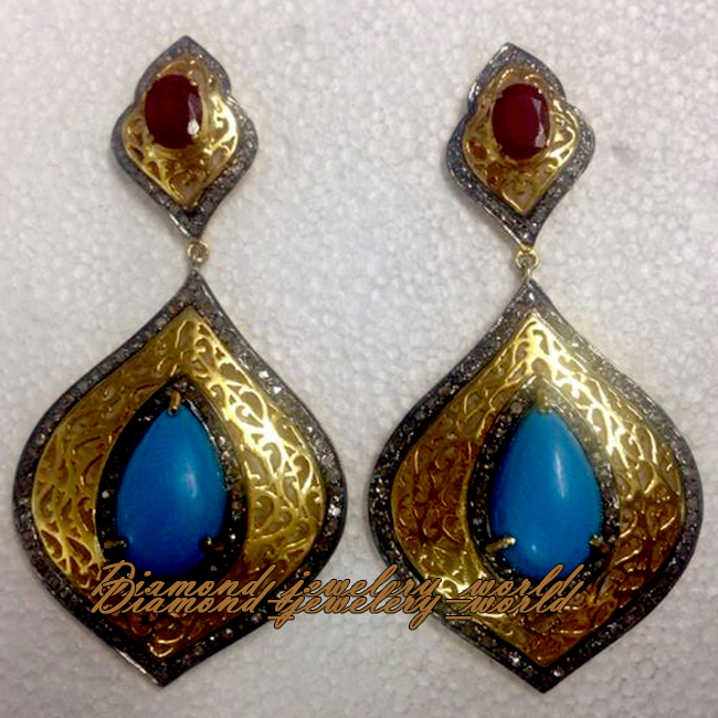 Amazing 2.65ctw Rose Cut Diamond Gemstone Studded Silver Vintage Earring Jewelry