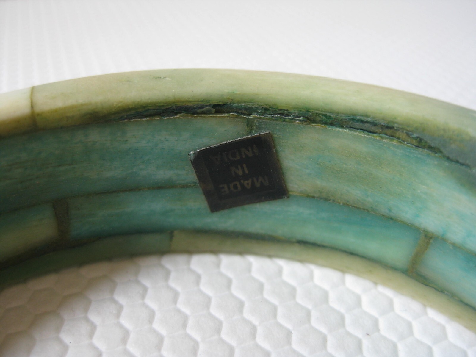 Vintage INDIA Label Dyed Bone Bracelet Bangle Laminated Natural Turquoise Green
