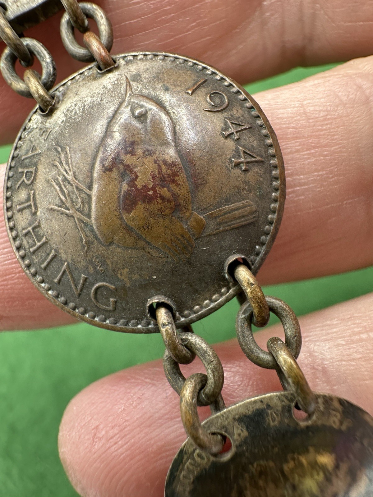 Vintage British Coin Bracelet 1944 Wren Farthing George VI WWII Era