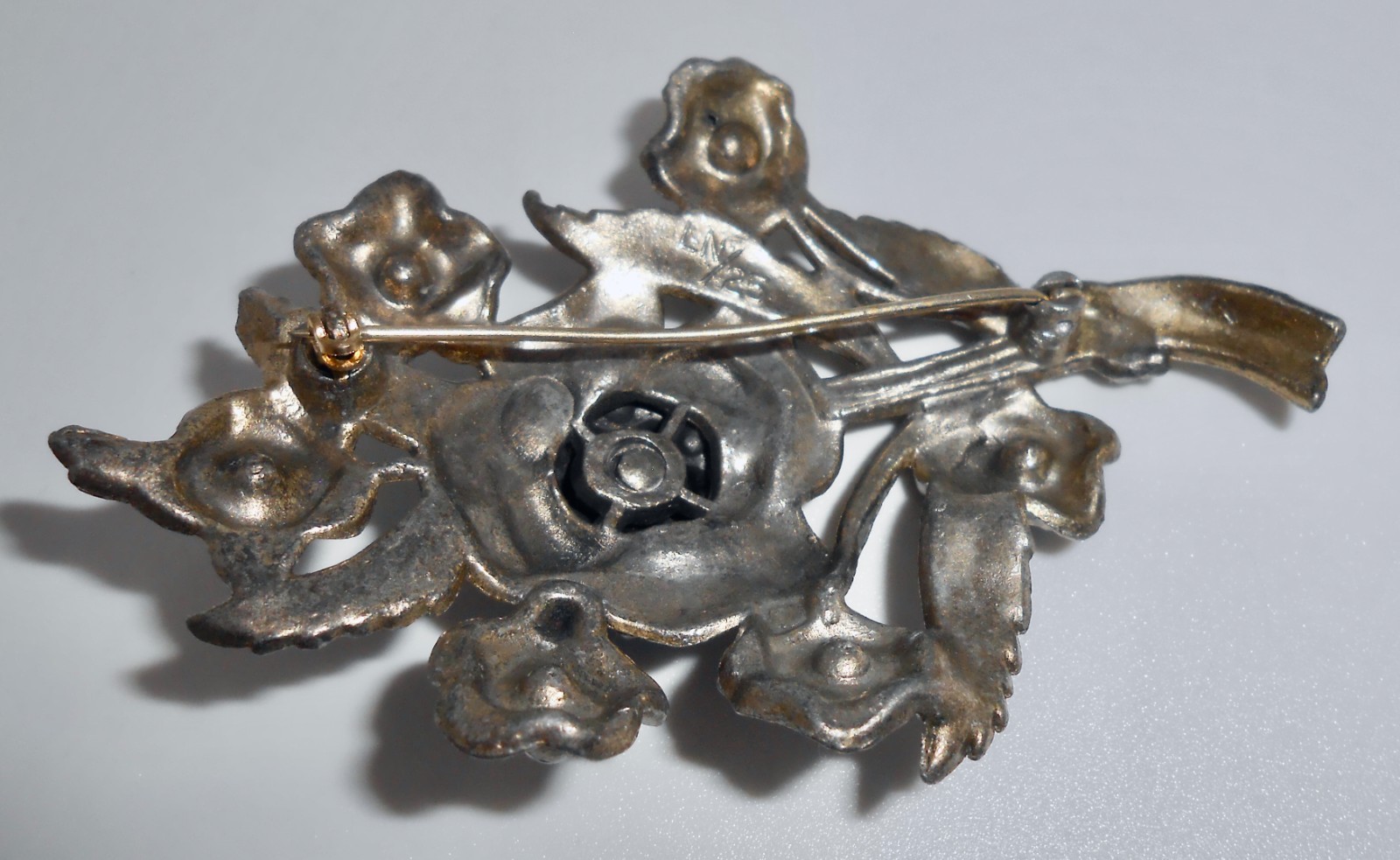 Vintage Signed LN Little Nemo Blue Rhinestone Flower Floral Brooch Pin CJ89