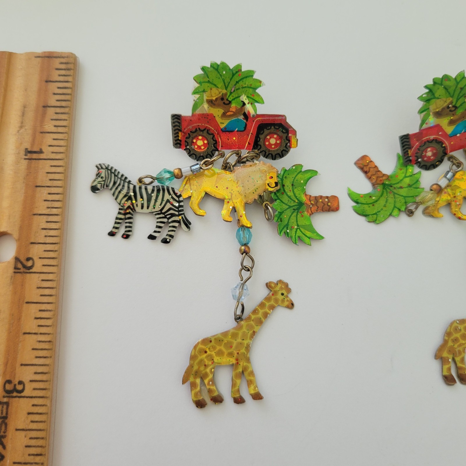 Vtg Dangle 3″ Earrings Truck Lion Zebra Tree Giraffe Sarfari Animal Jewelry