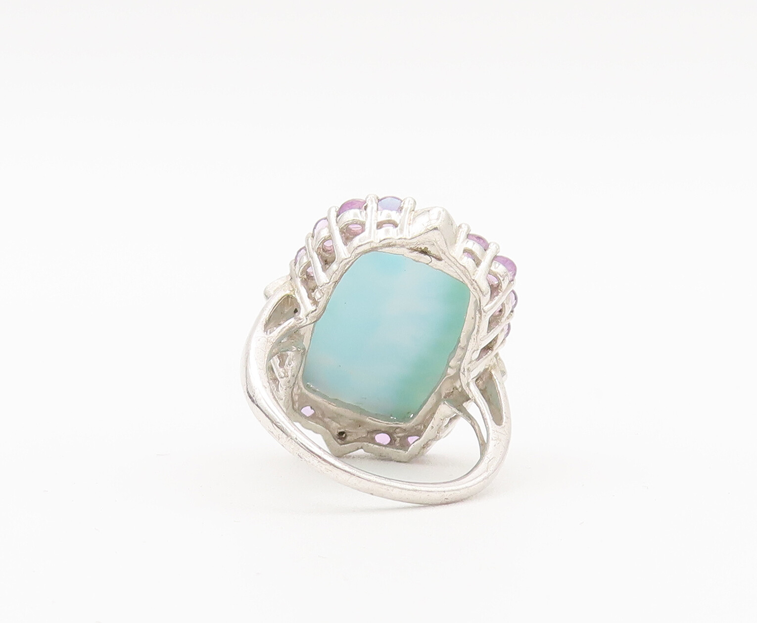 925 Sterling Silver Vintage Ring Larimar Halo Amethyst Sapphire Sz 6 RG27906