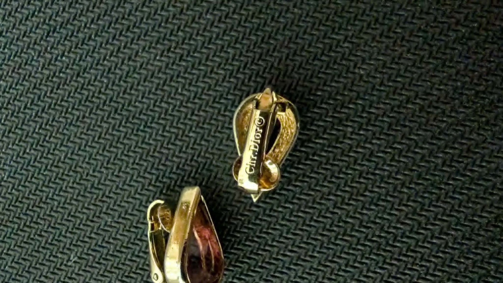 Vintage Christian Dior Signed Gold Tone Amethyst Purple Crystal Clip Earrings