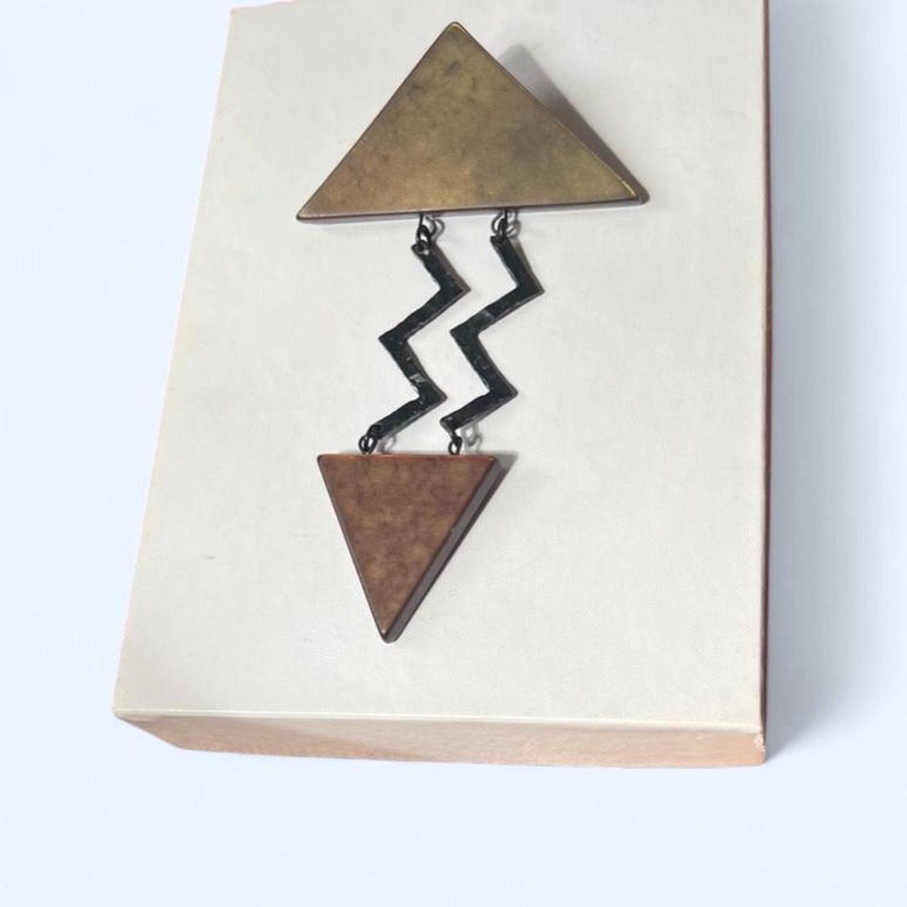 1980s Postmodern Mixed Metal Geometric Triangle Zig-Zag Statement Pin Unique