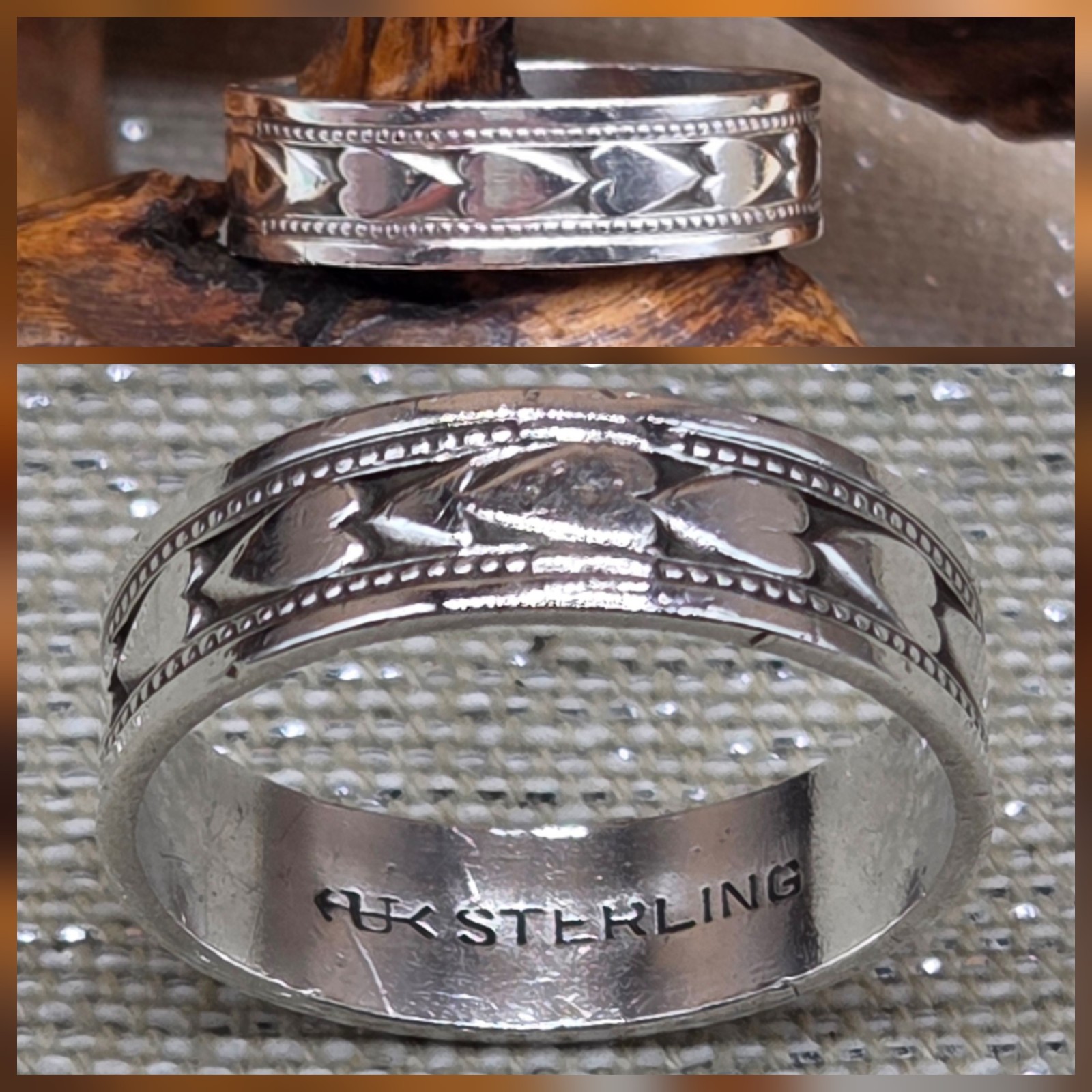 Vintage Artist Mark Sterling Silver 925 Heart Band Ring 7.5 – 7.75