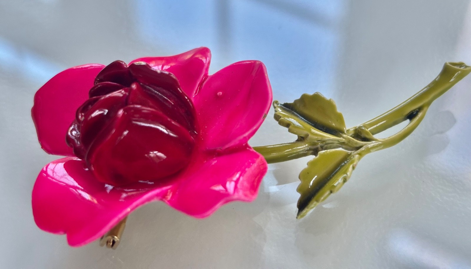 Vintage signed ART hot pink ROSE flower brooch~Flower PIN~1960s~Arthur Pepper