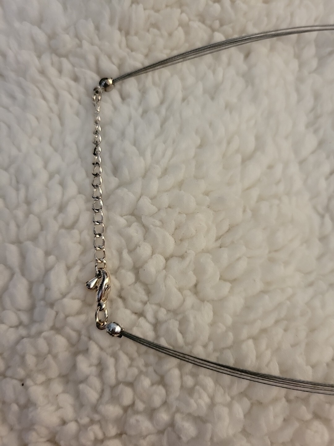 70’s 5 Silver Wire / Cable Necklace With Large Black And White Pendant
