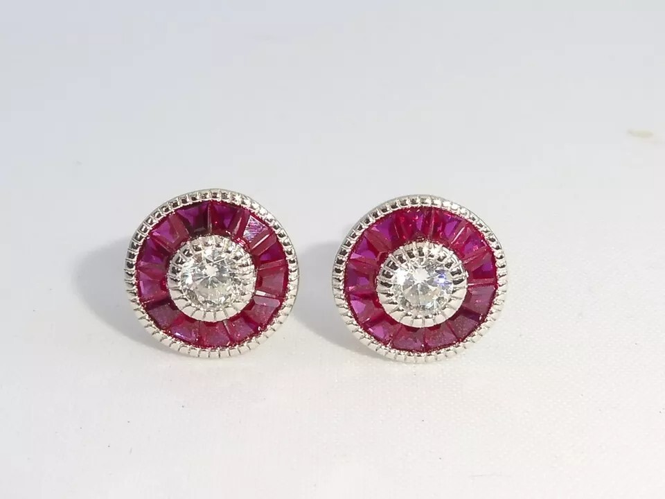 Art Deco Lab Created Diamond Wedding Anniversary New 14K White Gold FN Earrings