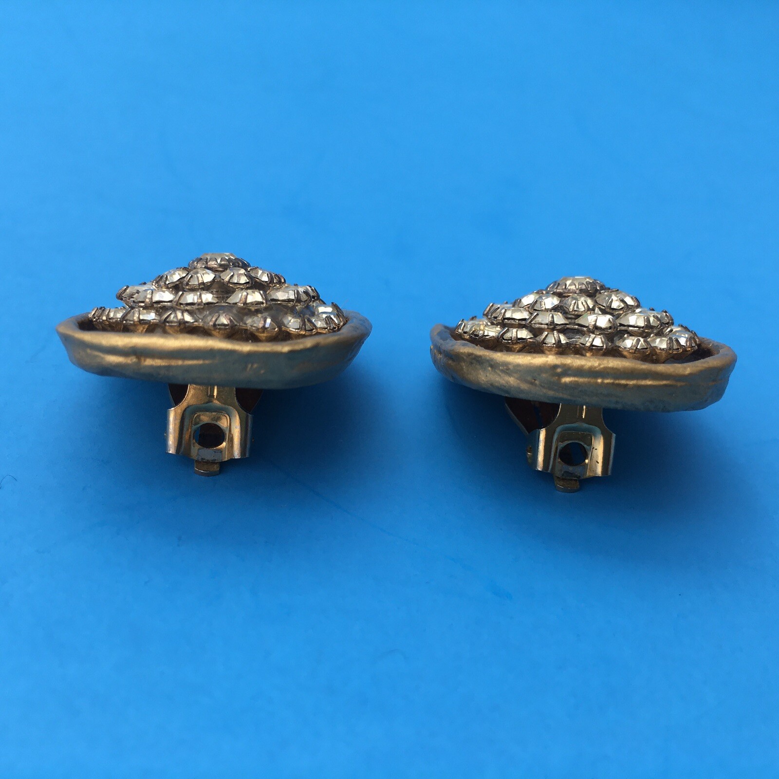 Vintage MCM JEFF LIEB Gold Earrings MID-CENTURY BRUTALIST DESIGN 72 Stones USA