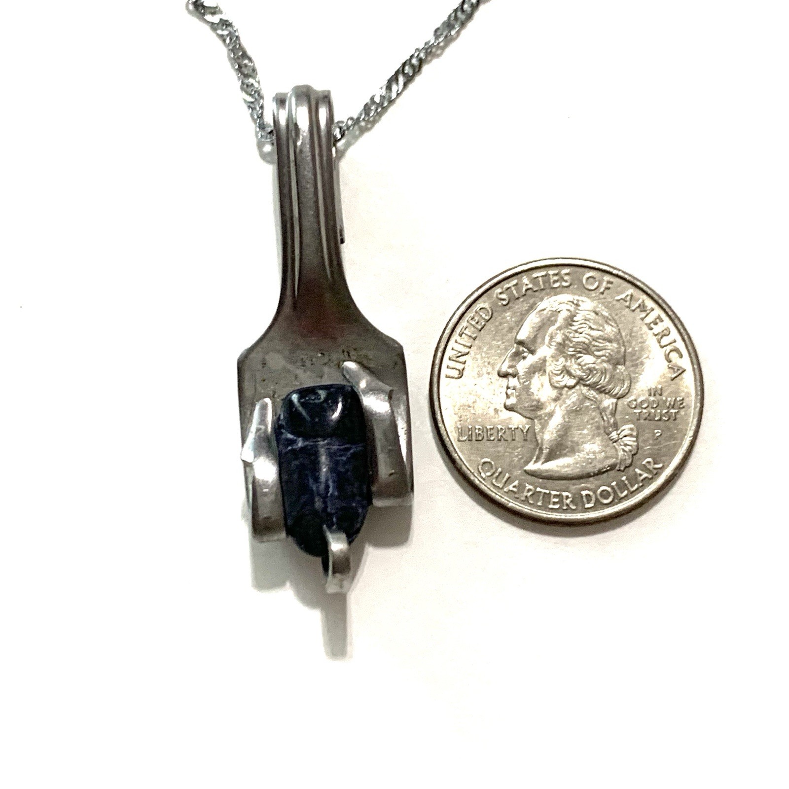 Artisan Upcycled Pendant Necklace Folk Art Redesign Fork 18K WG Plated 16″ Chain