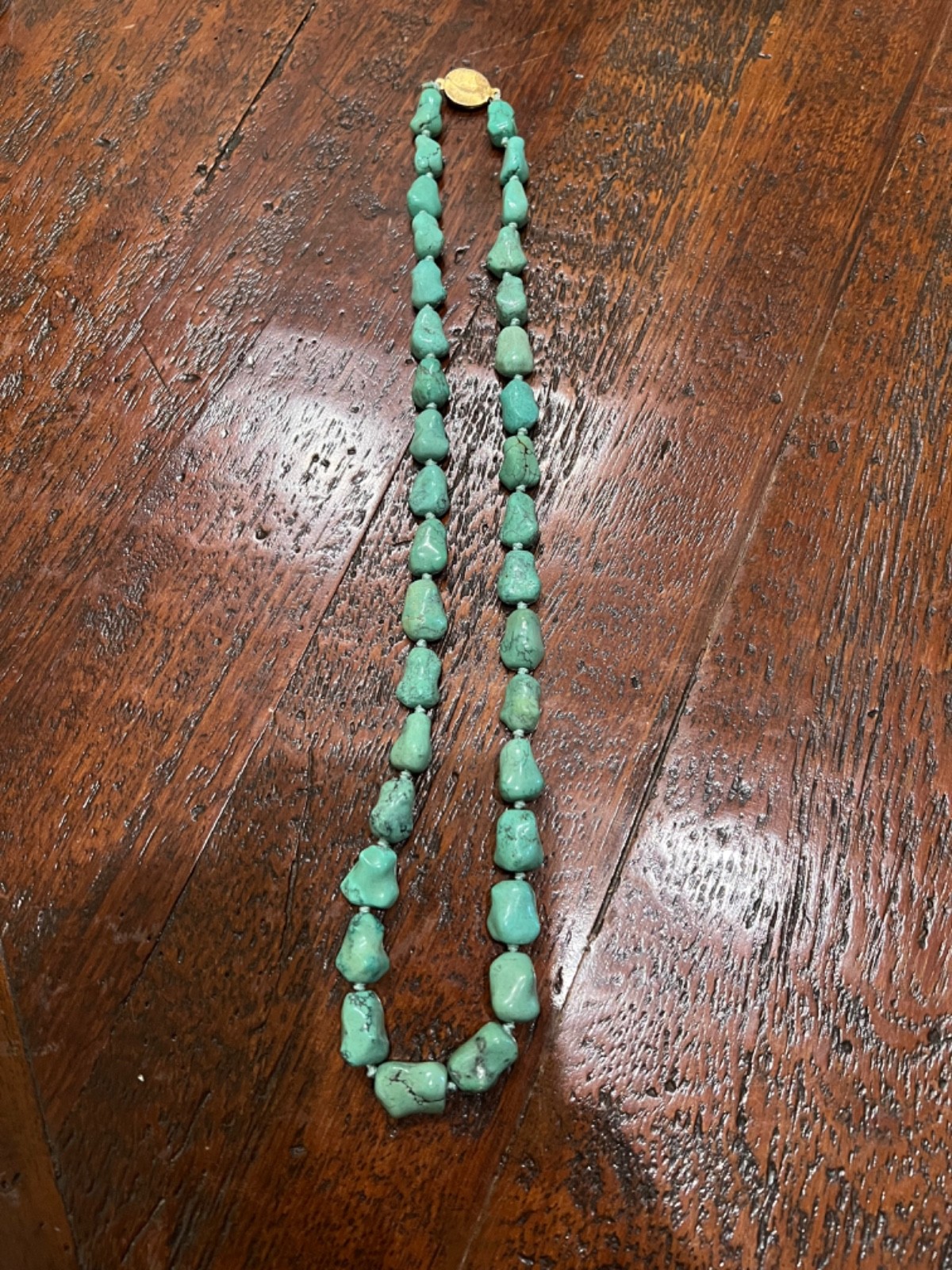 Vintage Turquoise Chinese Export Necklace with Silver Filigree Clasp 24″ 89g