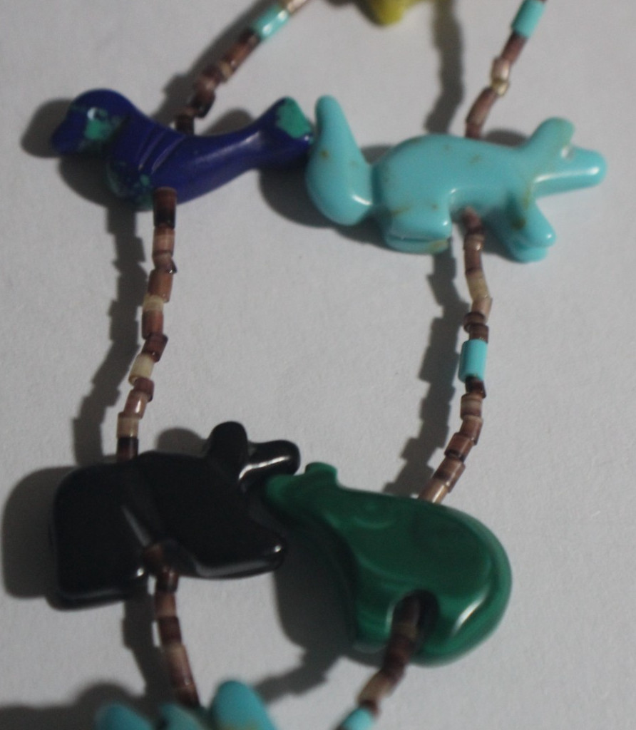 Vintage Carved Stones Multi Color Animals Necklace
