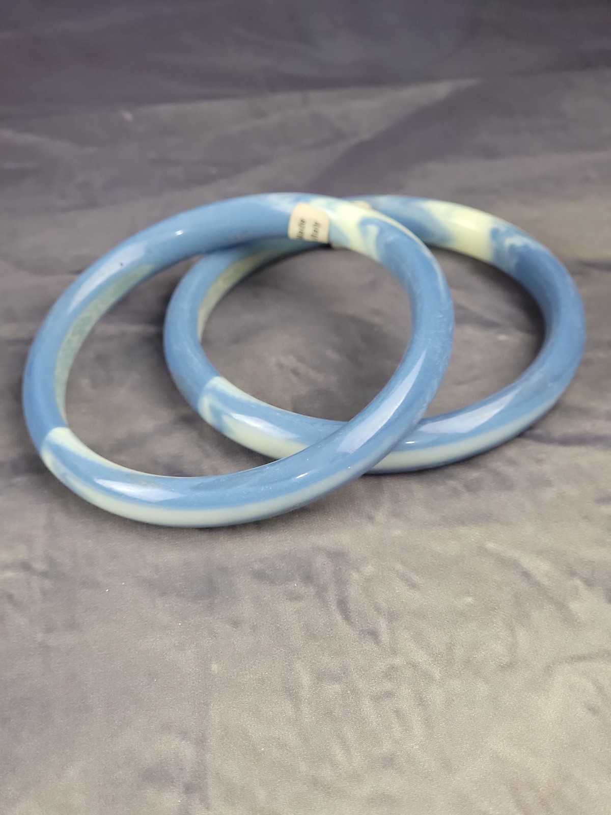 Vintage Blue and White Marbled Tube Bangle Bracelet Set of 2 – Made in Italy