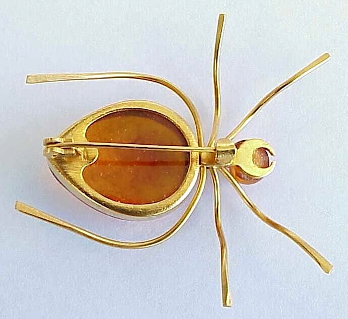 BALTIC AMBER INSECT SPIDER BROOCH GOLD JEWELRY 老琥珀 RUSSIAN USSR SOVIET PIN ORDER