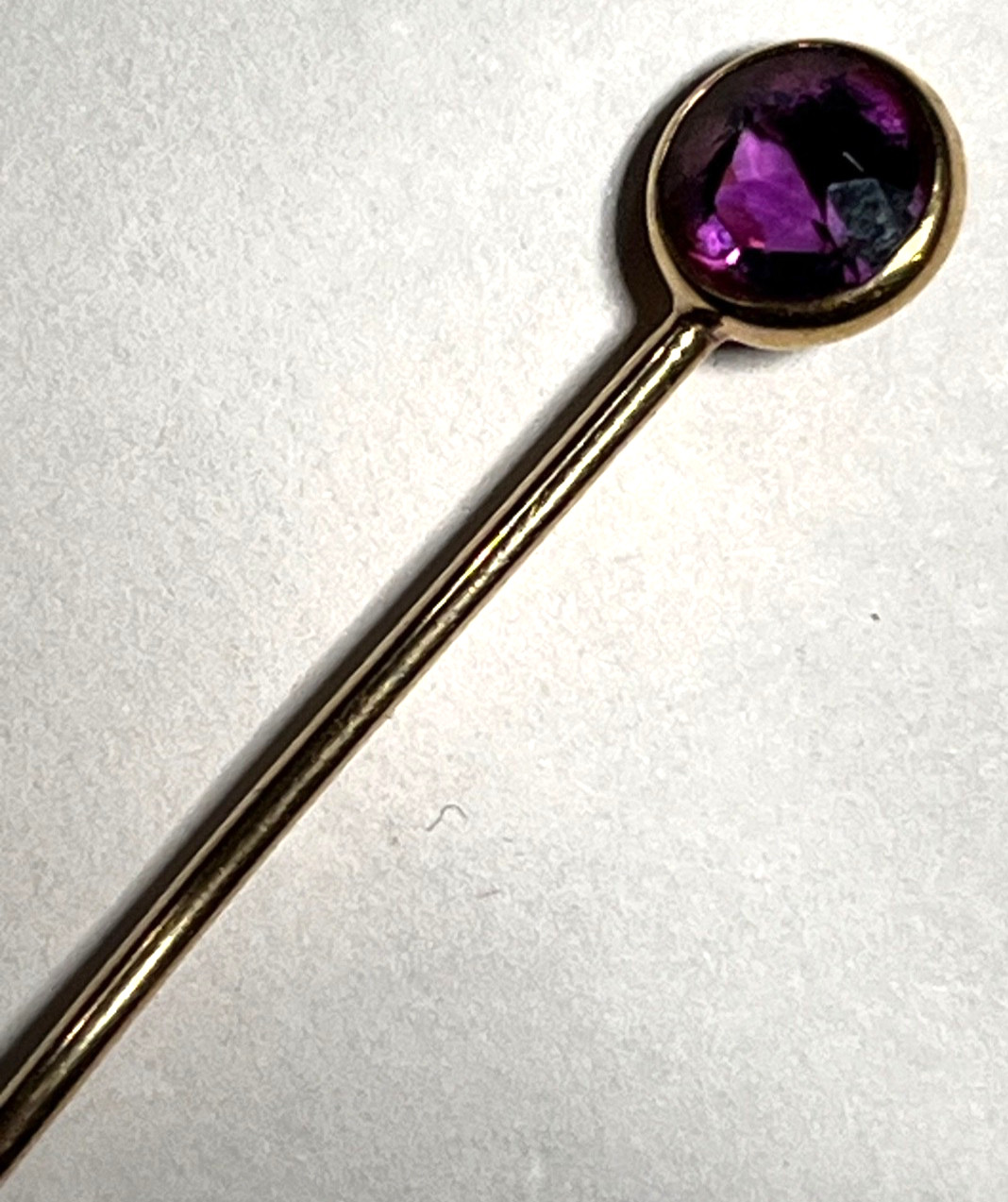 ANTIQUE ART NOUVEAU 14K YELLOW GOLD PURPLE AMETHYST 2 3/4″ HAT PIN #36