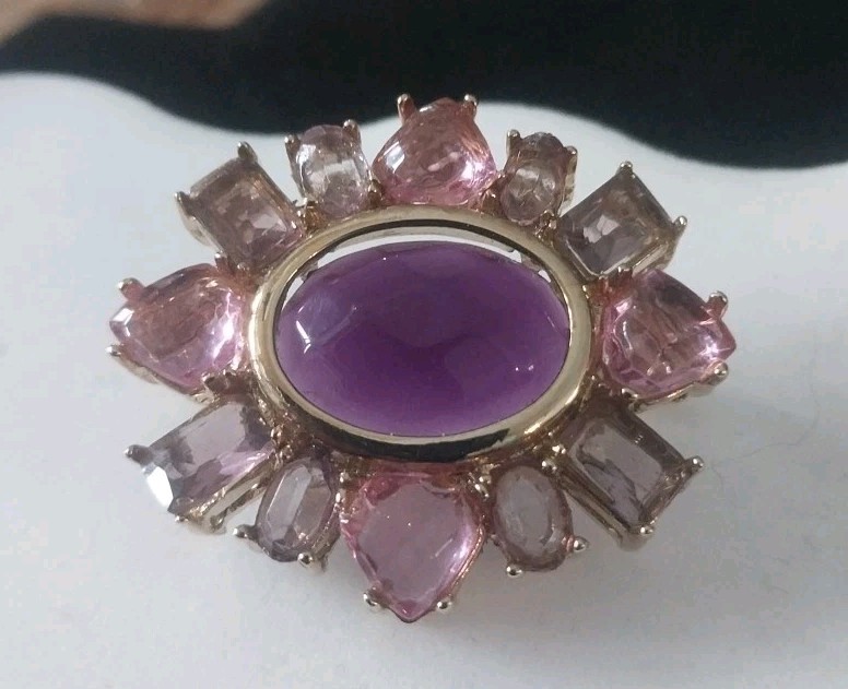 EUC Amethyst Cachabon Pink Sapphire Rhinestone Cluster Brooch- Pin 1.5”