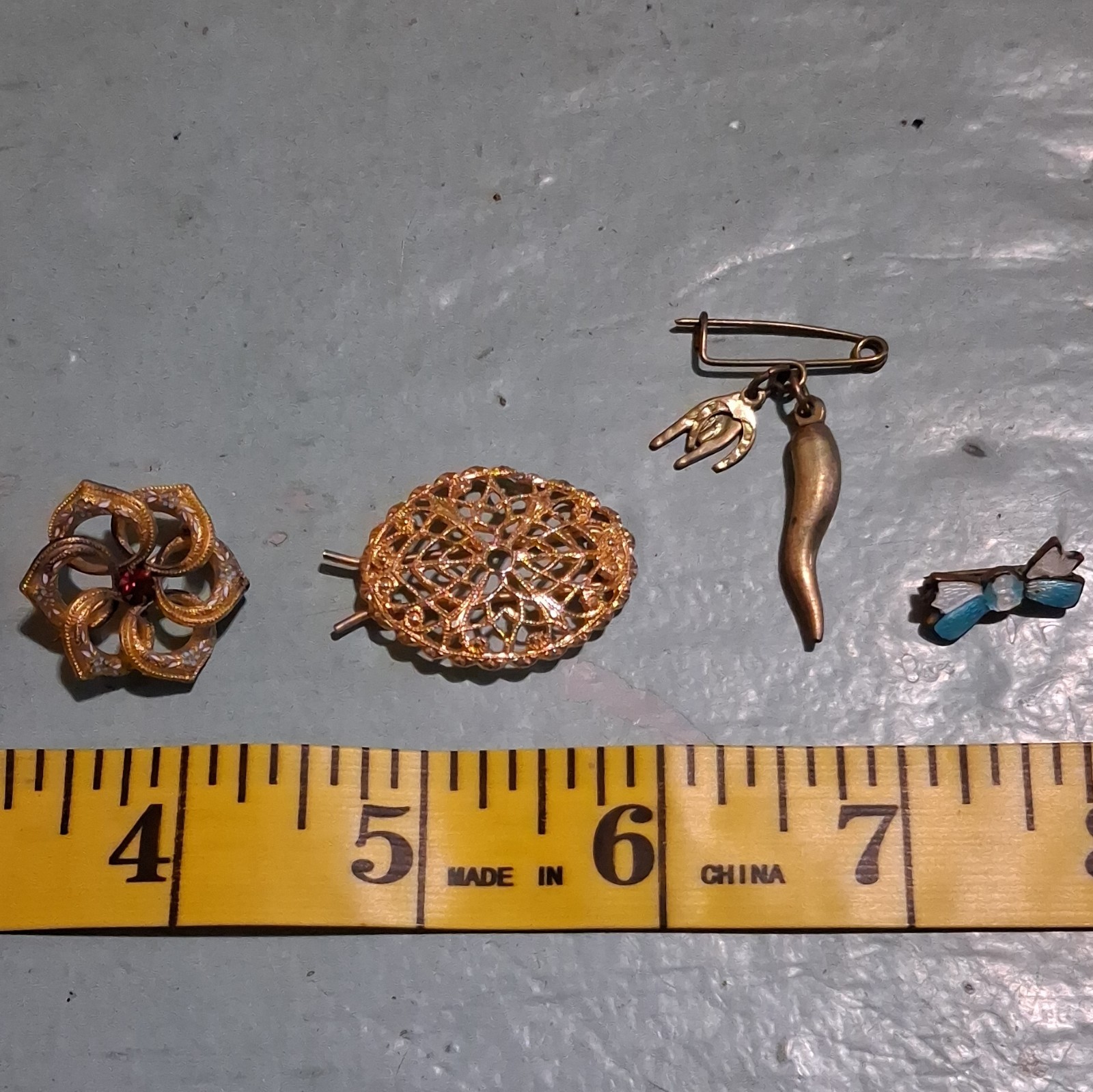 Vintage Mixed Lot Pins & Brooches Gold/Blue Tone Metal Fashion Unisex Adults 6pc