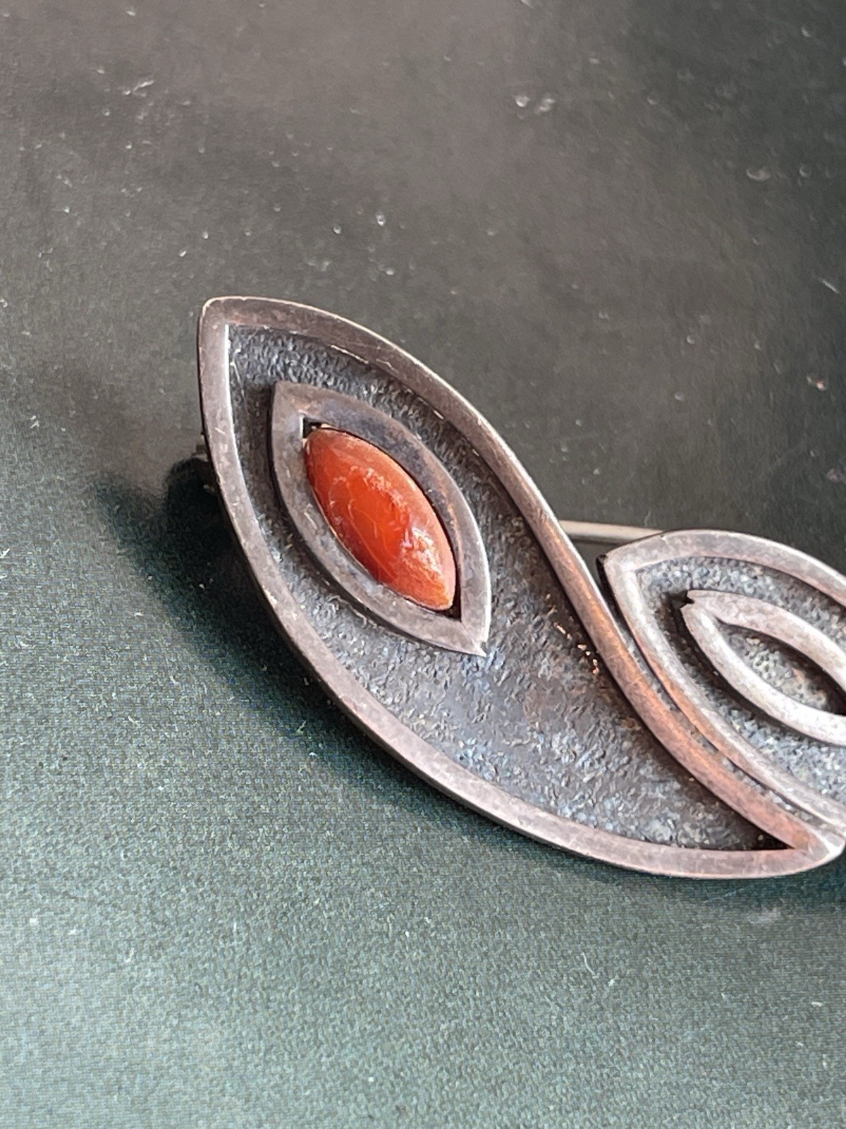 Vintage RUA Rudolph Andersen Sterling Silver Coral Denmark Brooch
