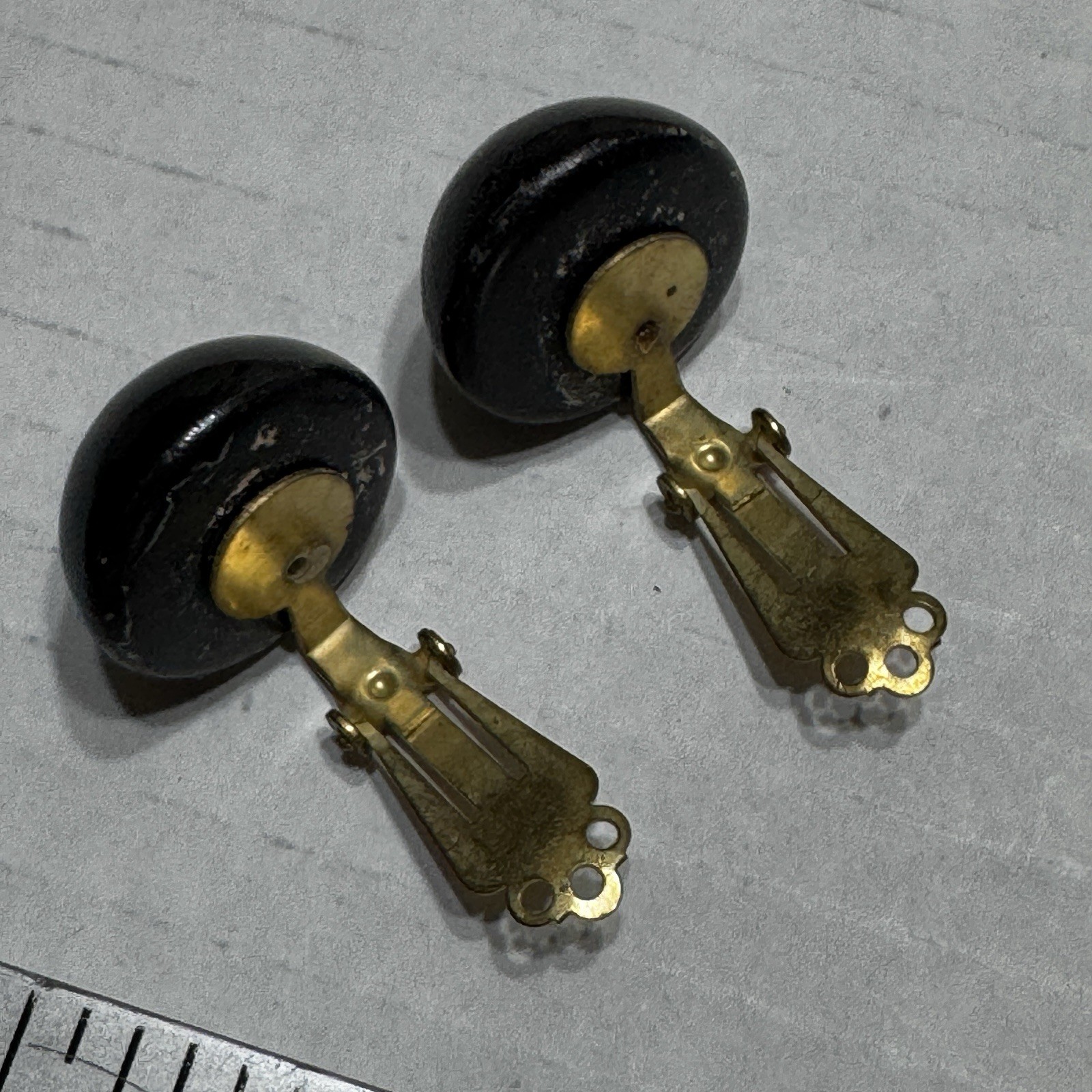 Vtg Black Floral Clip On Earrings Button Dome 60s Pink Flowers 1” Lightweight