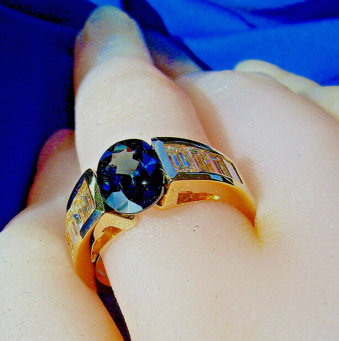 Original EARTH MINED SAPPHIRE DIAMOND Engagement Ring Deco Style SOLID 18K GOLD
